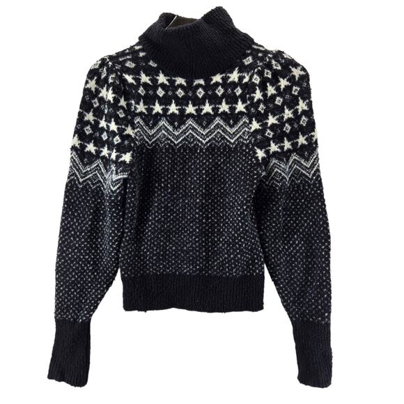 Free People Love Notes Turtleneck Sweater Black White Star Printed Cropped XS - Picture 4 of 11